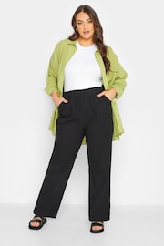 Yours Curve Black Cool Cotton Wide Leg Trousers - Image 2 of 5