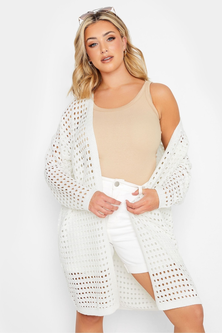 Yours Curve Cream Midi Crochet Cardigan - Image 1 of 5