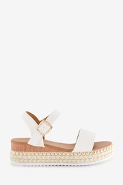Yours Curve White Brown Extra Wide Fit Wide Fit Diamante Flower Sandals - Image 2 of 6