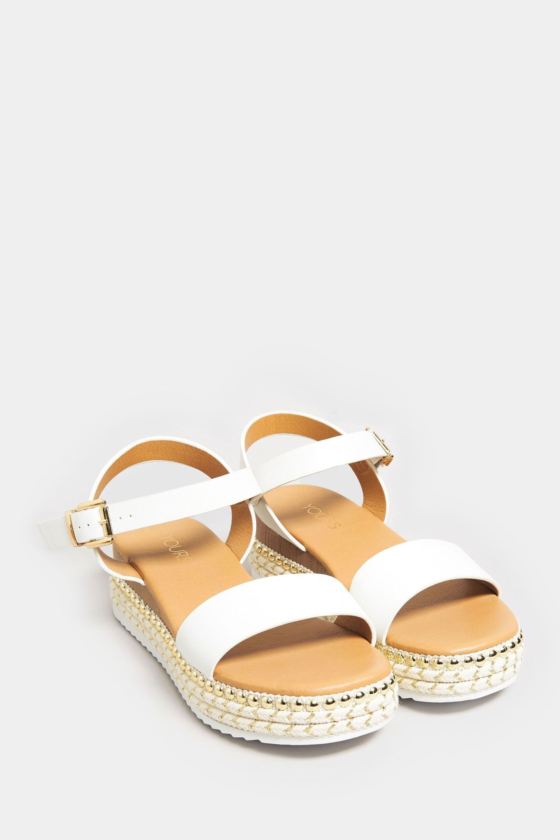 Yours Curve White Brown Extra Wide Fit Wide Fit Diamante Flower Sandals - Image 3 of 6