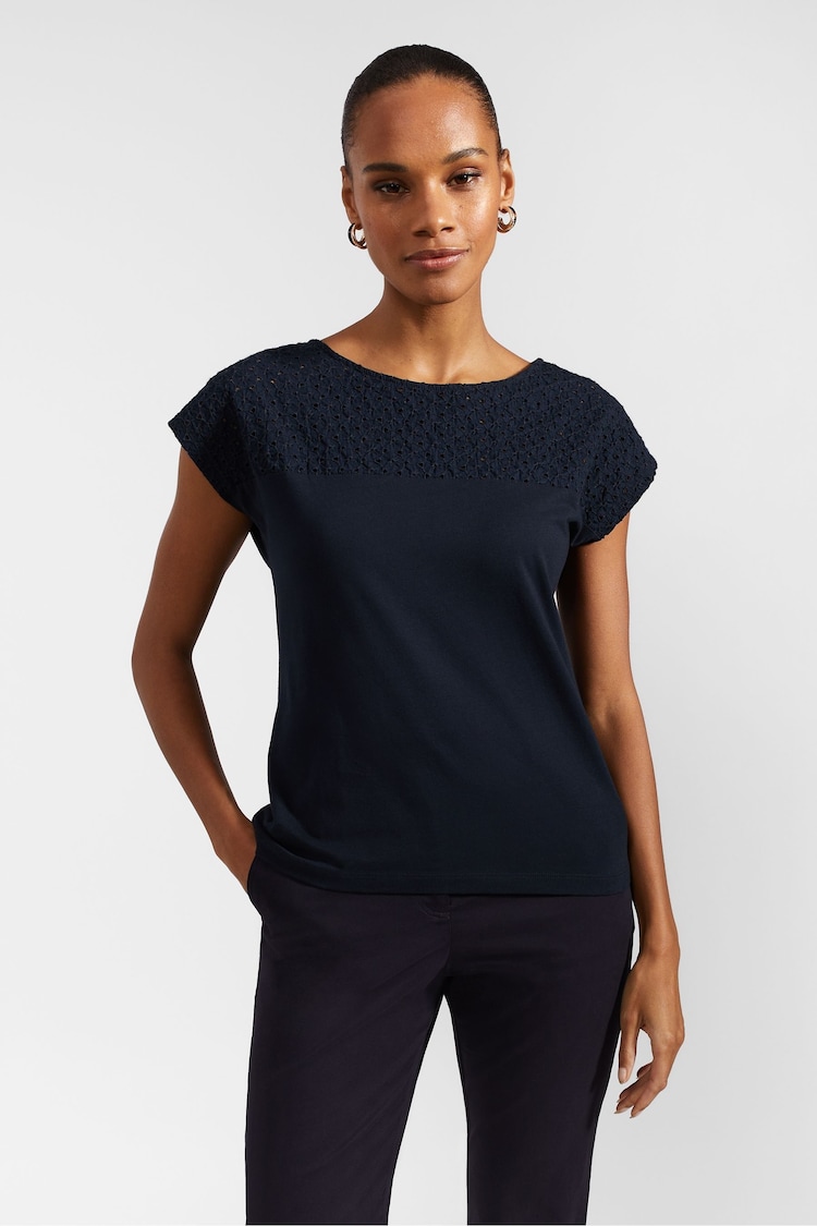 Hobbs Blue 100% Cotton Thea Broderie Top - Image 1 of 4