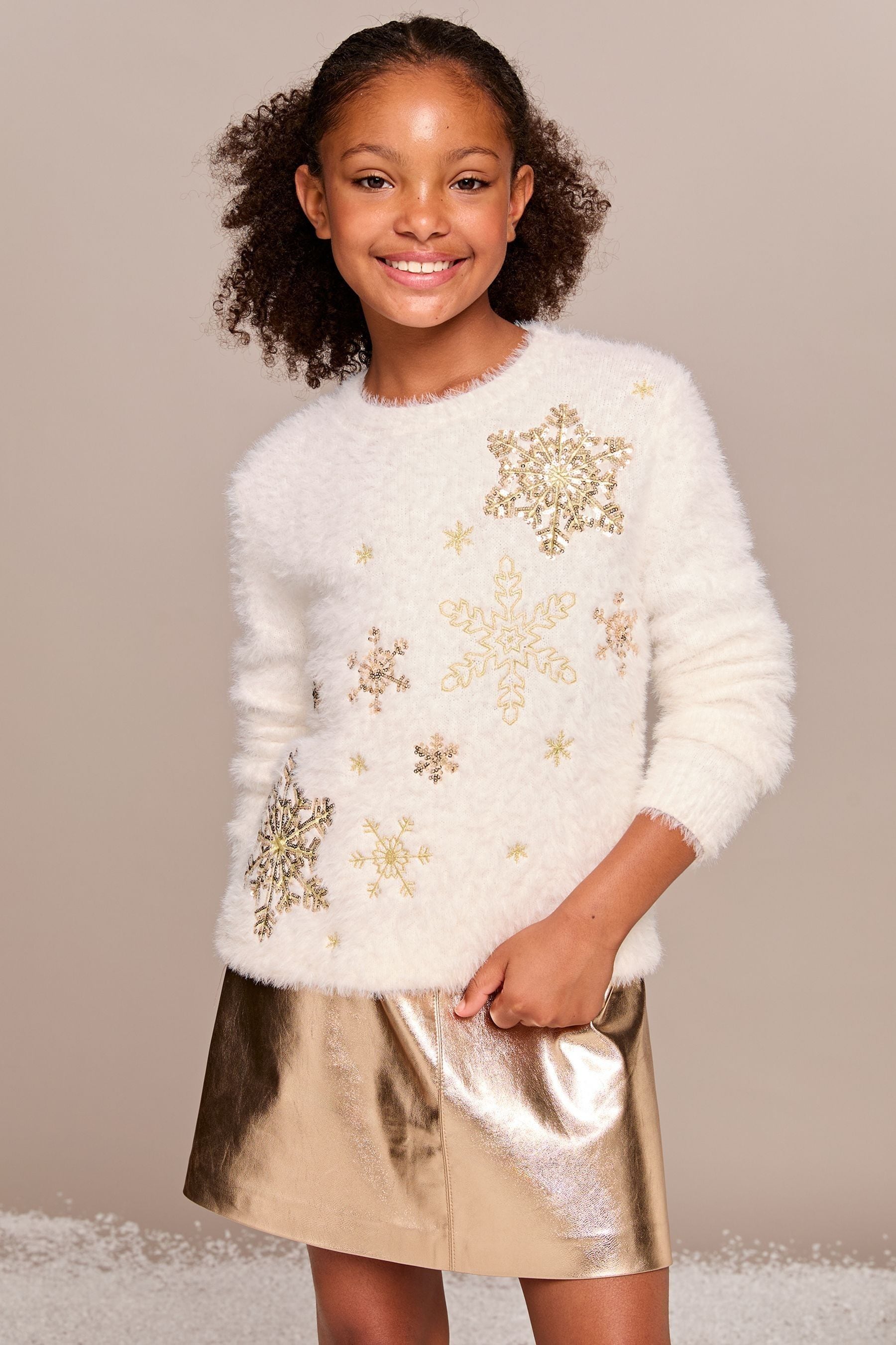 Buy Lipsy Ivory White Snowflake Knitted Christmas Jumper 5 16yrs from the Next UK online shop