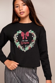 Lipsy Black Christmas Sweatshirt (5-16yrs) - Image 1 of 4