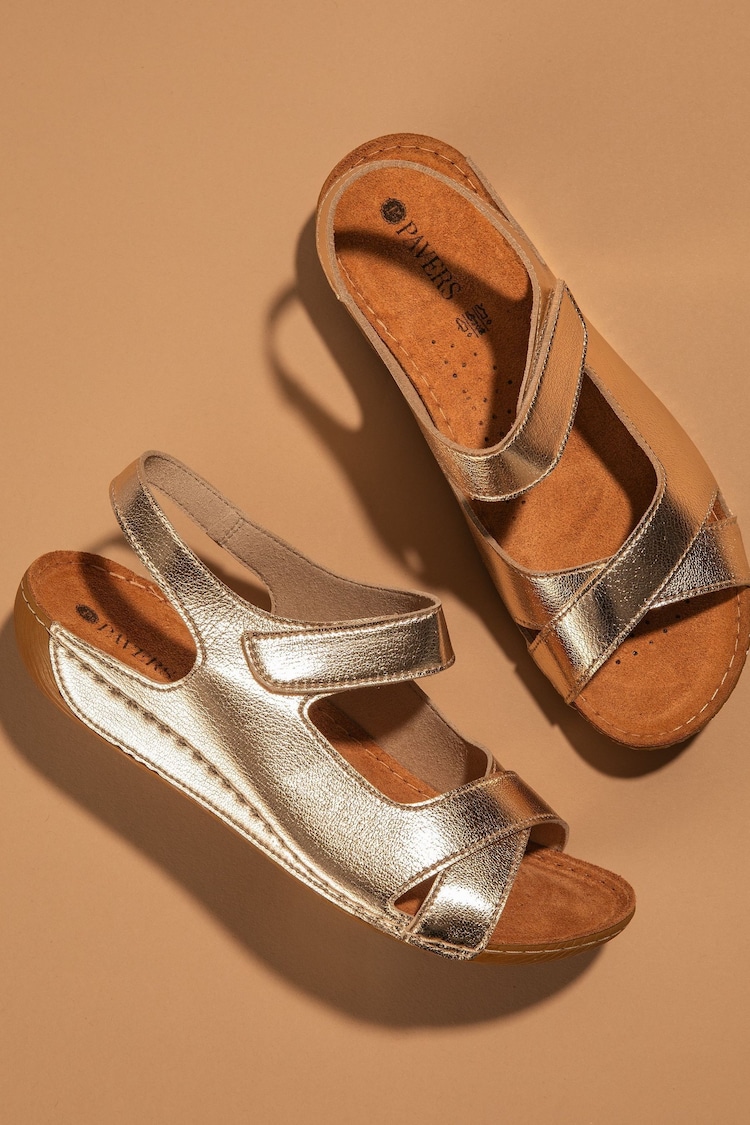 Pavers Gold Ladies Touch Fasten Sandals - Image 1 of 6