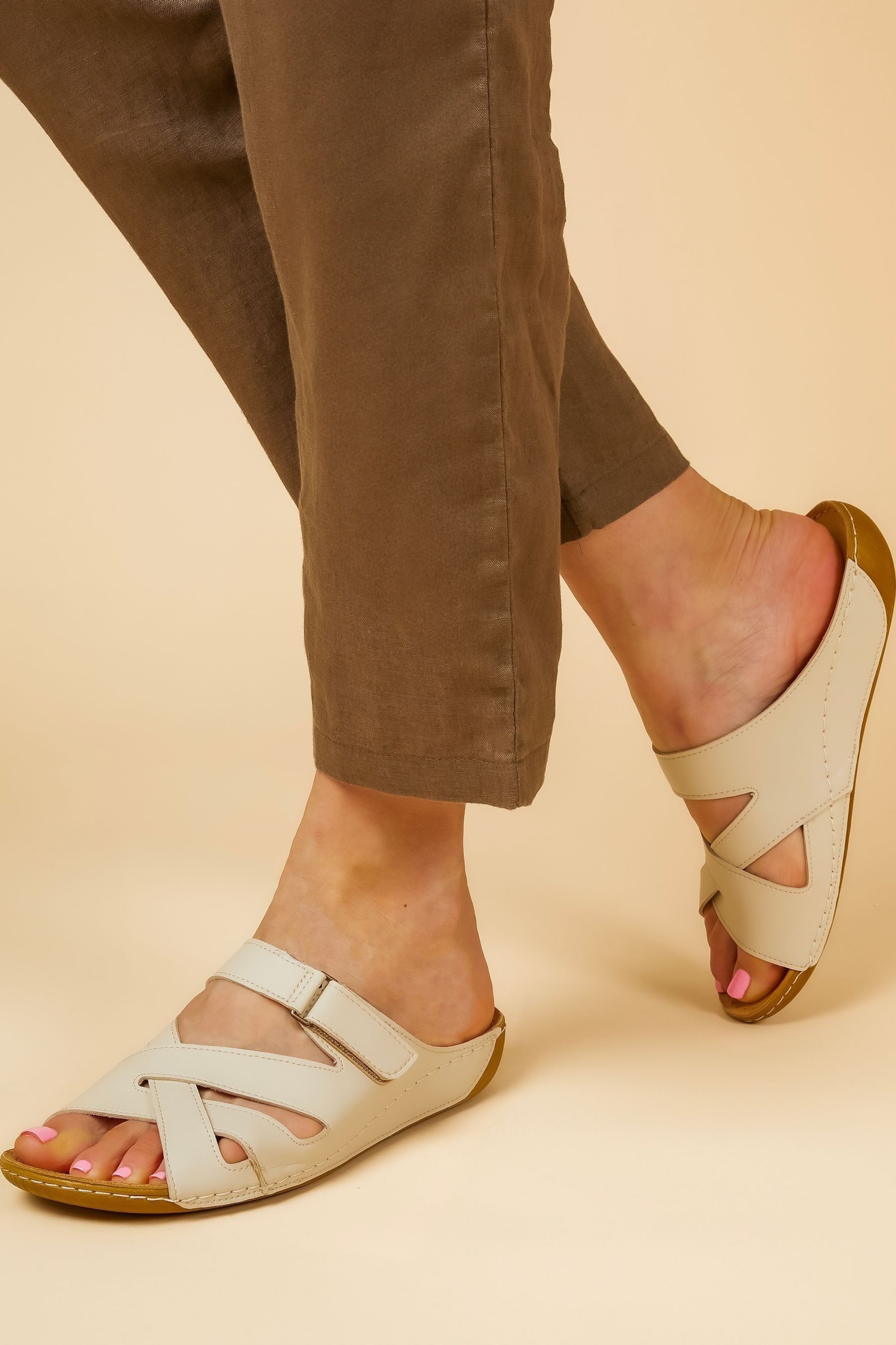 Pavers Cream Ladies Touch Fasten Mules - Image 1 of 7