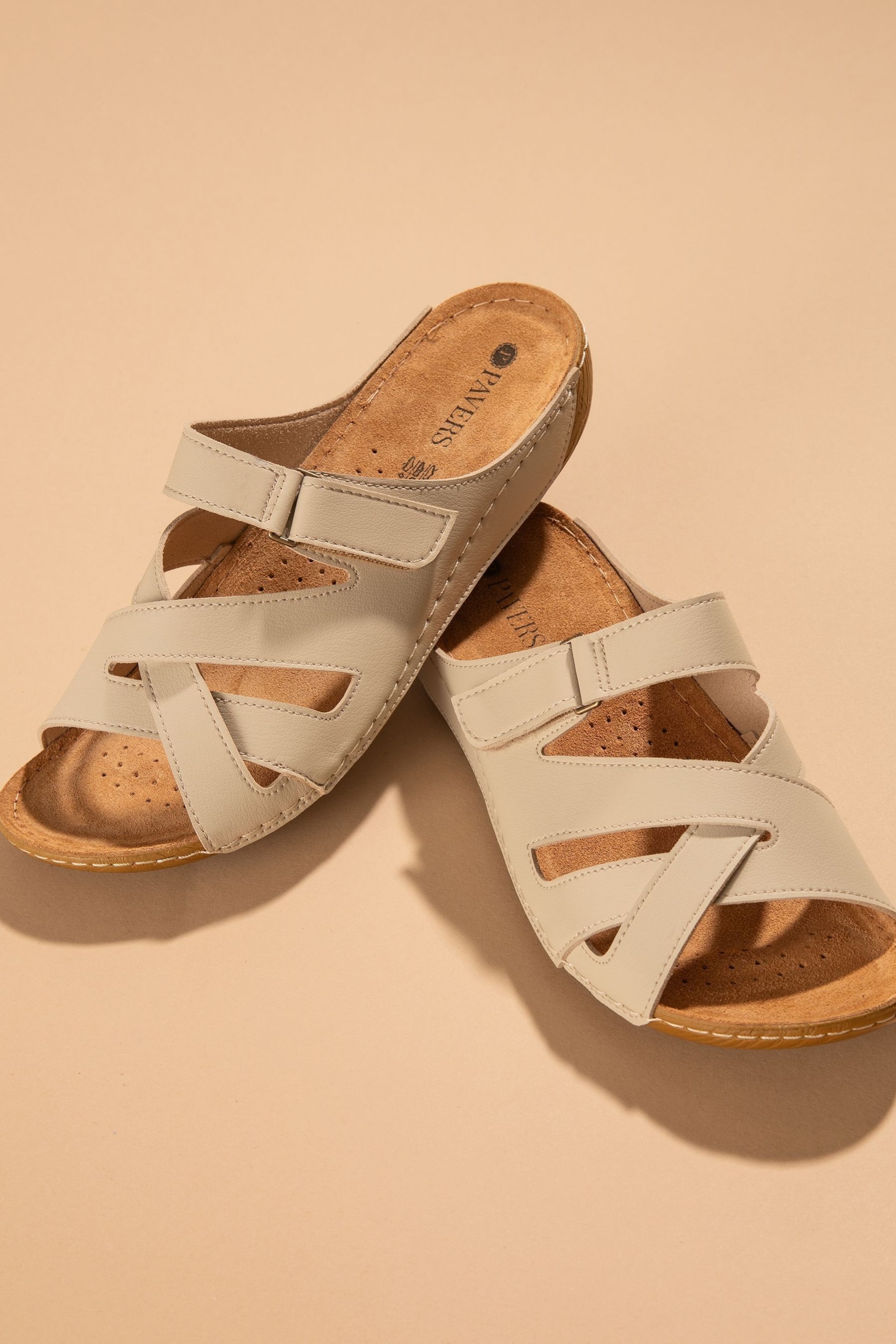 Pavers Cream Ladies Touch Fasten Mules - Image 2 of 7