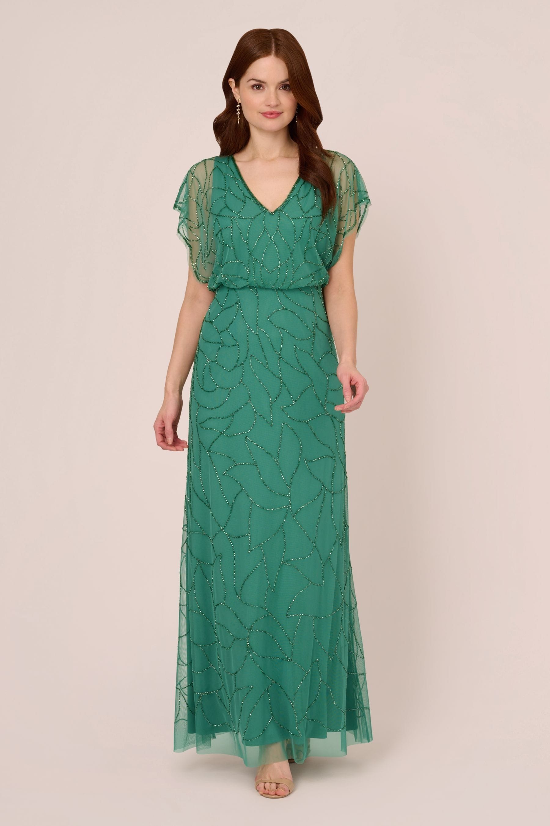Short sleeve beaded blouson gown on sale
