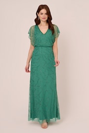 Adrianna Papell Green Beaded Blouson Long Dress - Image 1 of 7