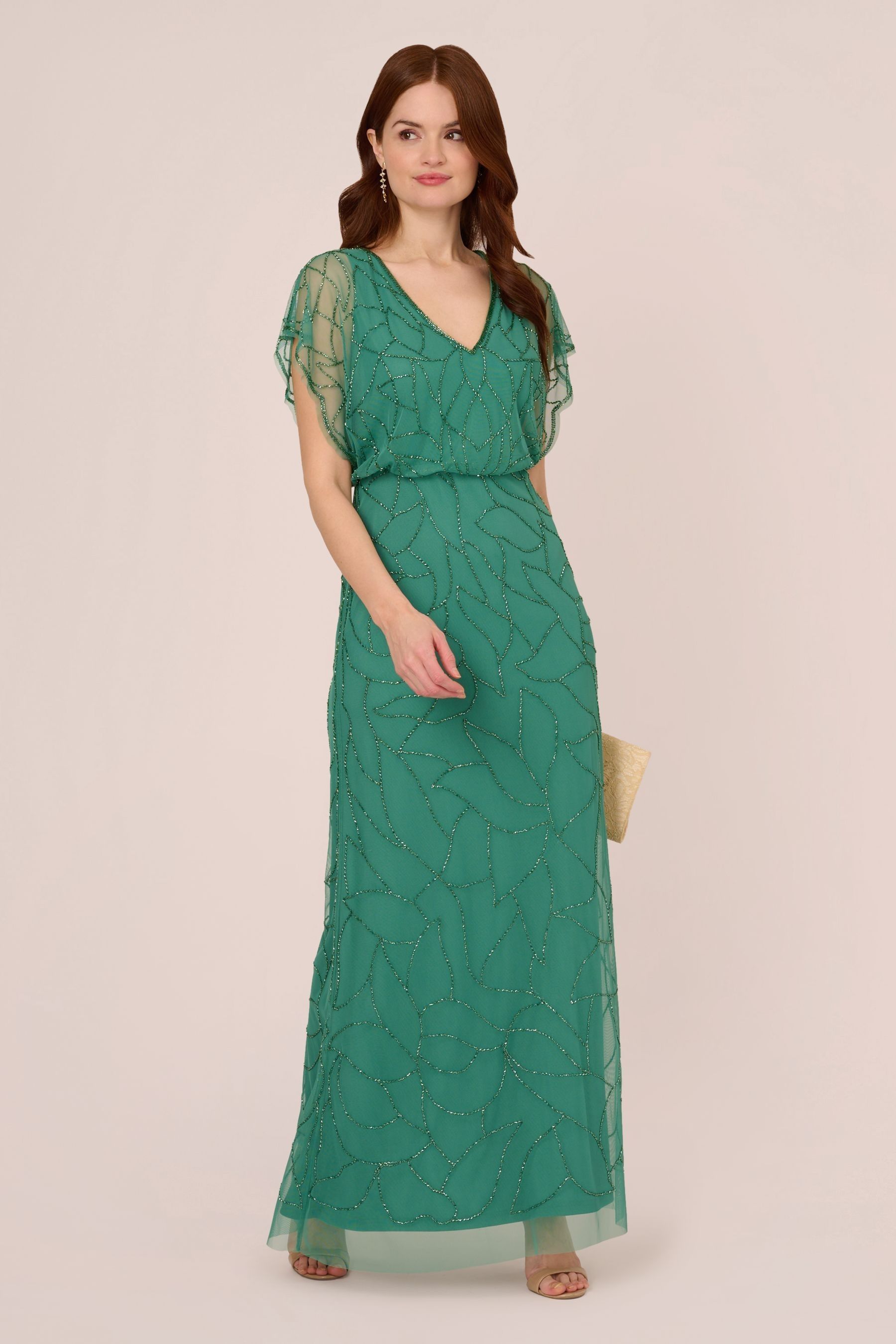 Adrianna papell short sleeve beaded blouson gown top