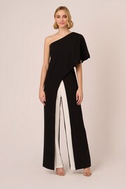 Adrianna Papell Colorblock Overlay Black Jumpsuit - Image 1 of 7