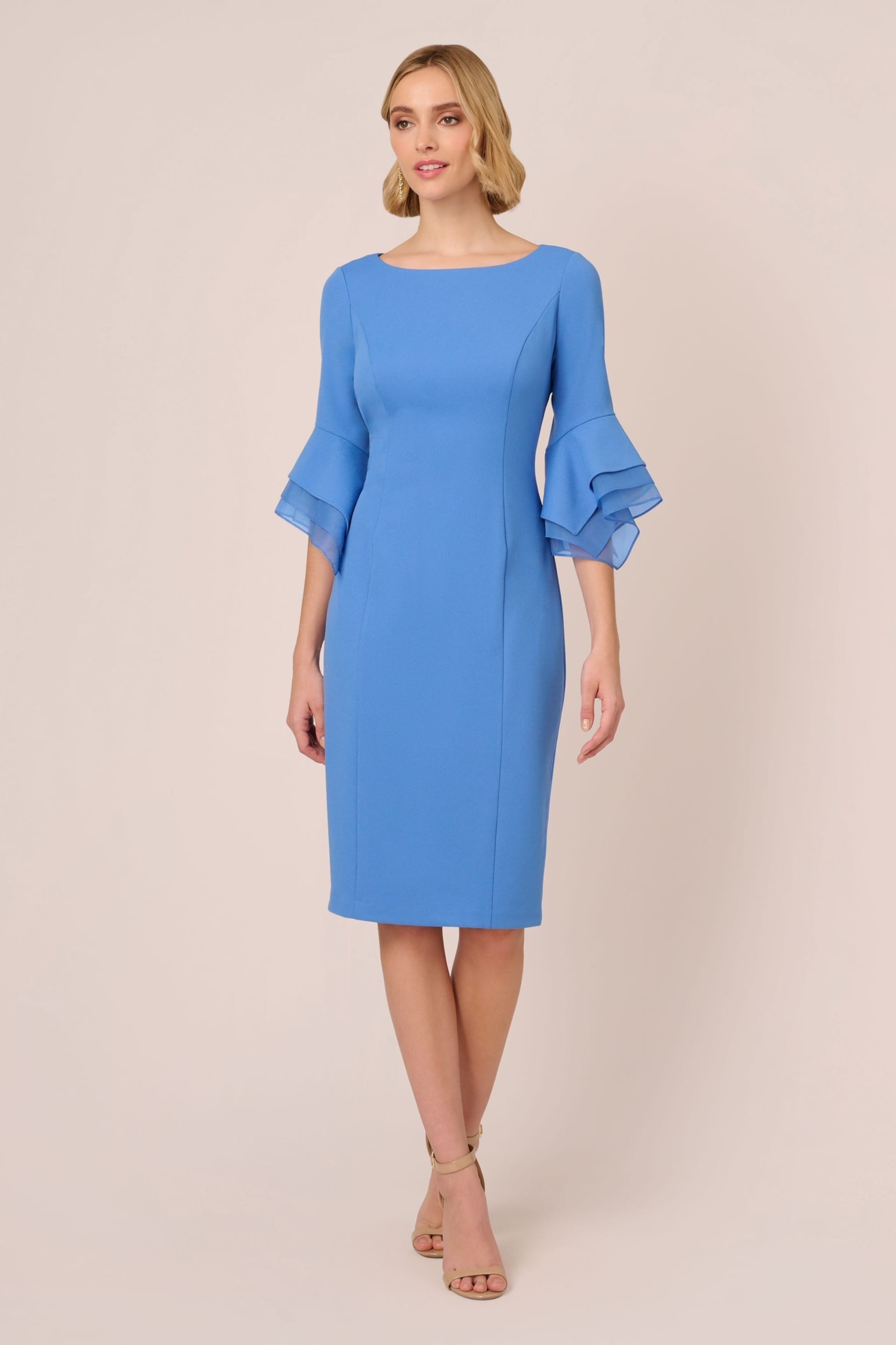 Adrianna Papell Blue Knit Crepe Tiered Sleeve Dress - Image 1 of 7