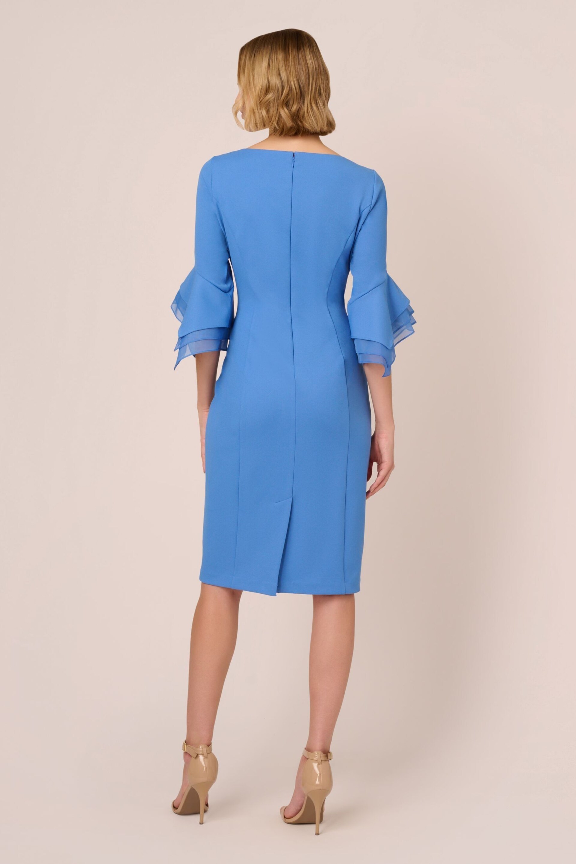 Adrianna Papell Blue Knit Crepe Tiered Sleeve Dress - Image 2 of 7