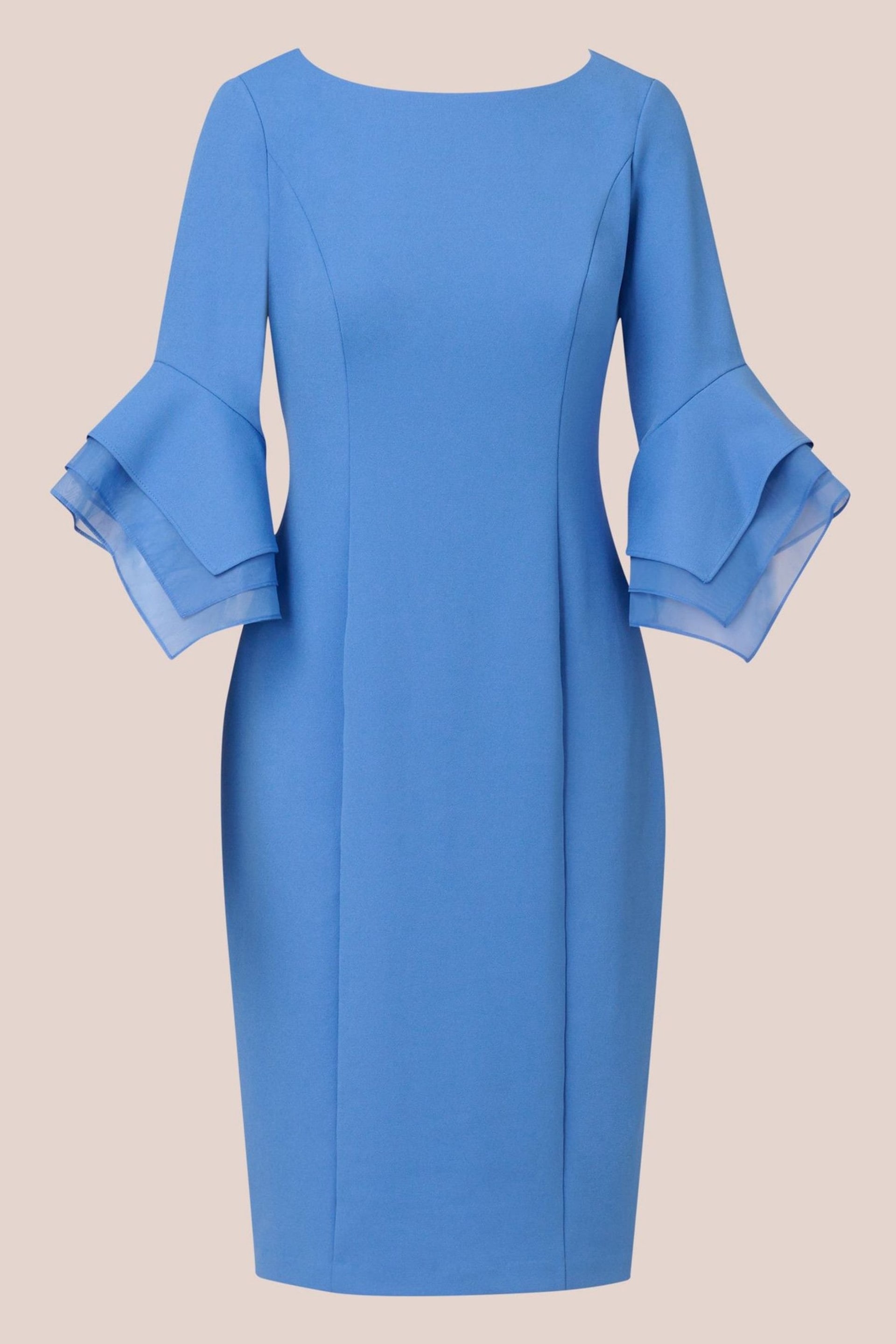 Adrianna Papell Blue Knit Crepe Tiered Sleeve Dress - Image 6 of 7