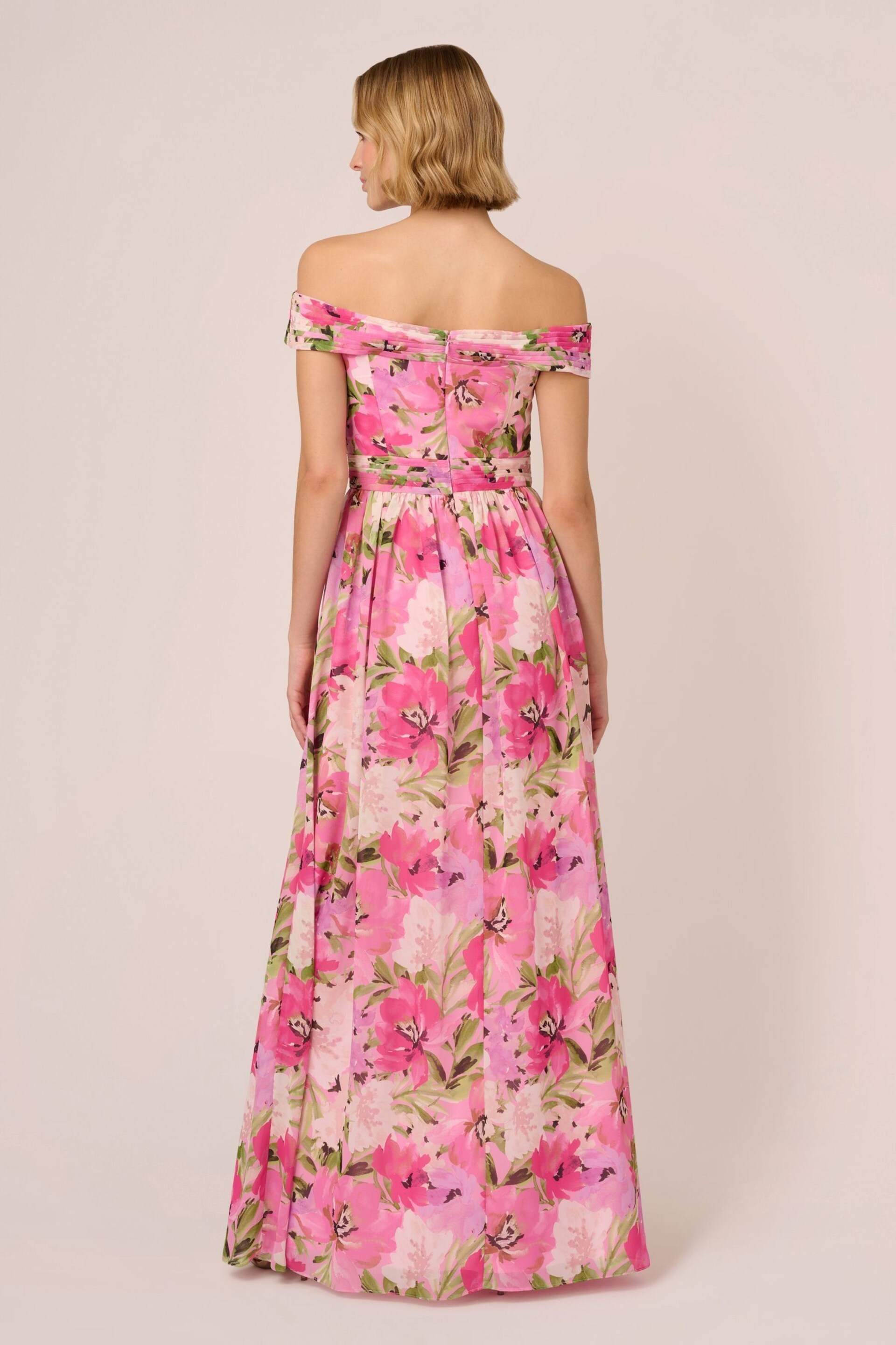 Adrianna Papell Pink Printed Off-Sholder Dress - Image 2 of 7