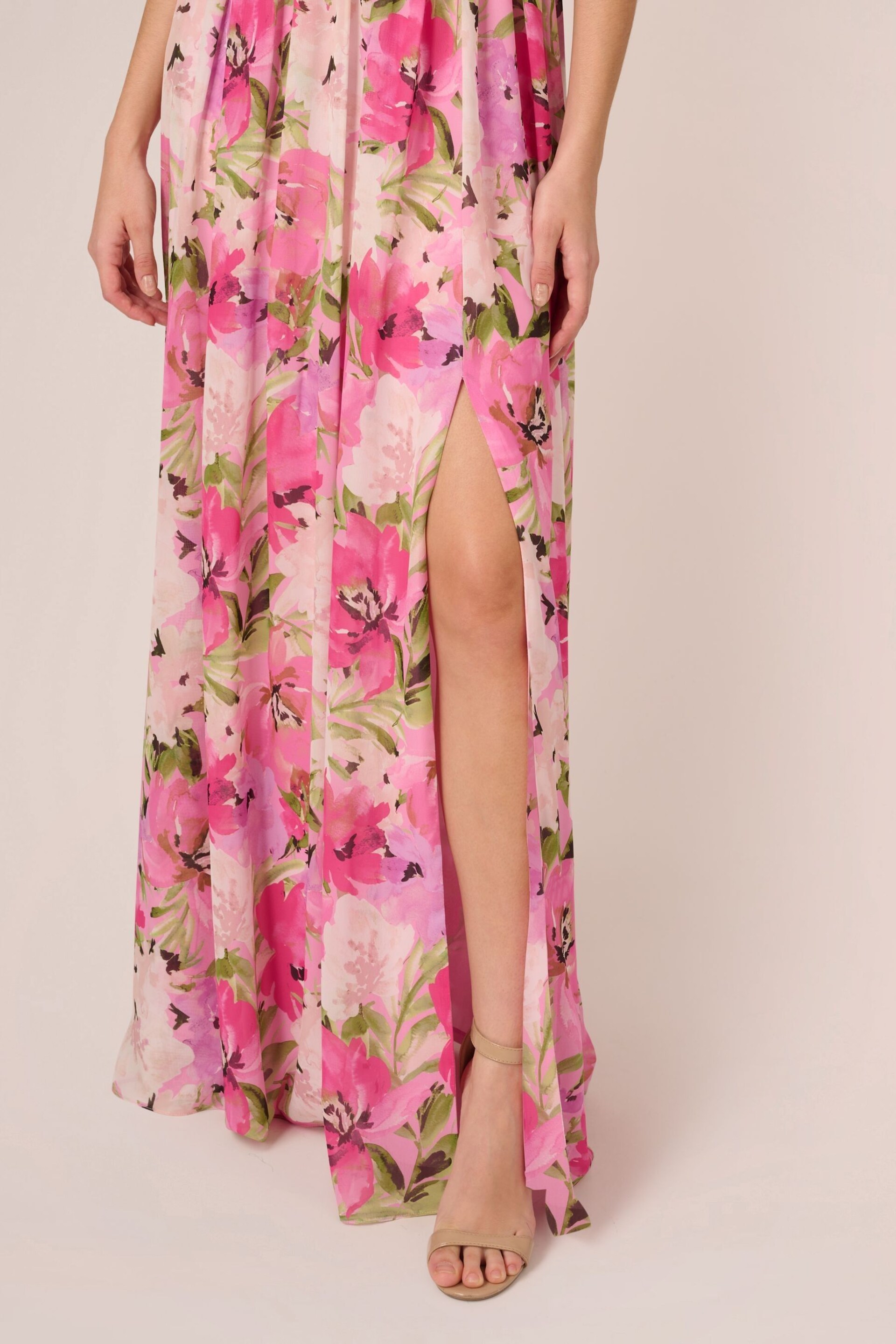 Adrianna Papell Pink Printed Off-Sholder Dress - Image 5 of 7