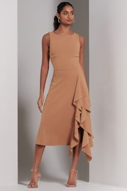 Jolie Moi Brown Haylen Frill Detail Midi Dress - Image 6 of 6