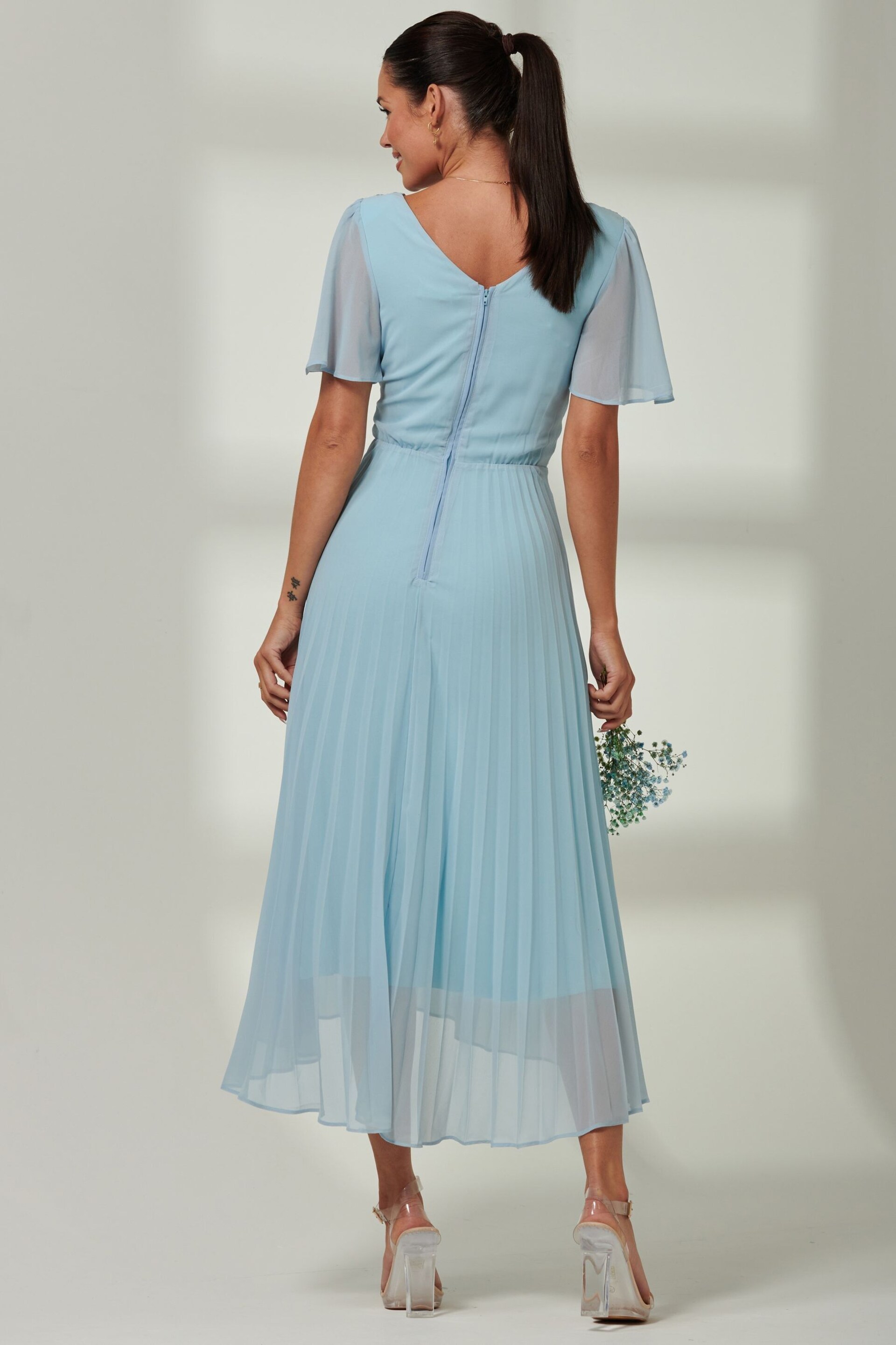 Jolie Moi Blue Elene Pleated High Low Chiffon Maxi Dress - Image 2 of 6