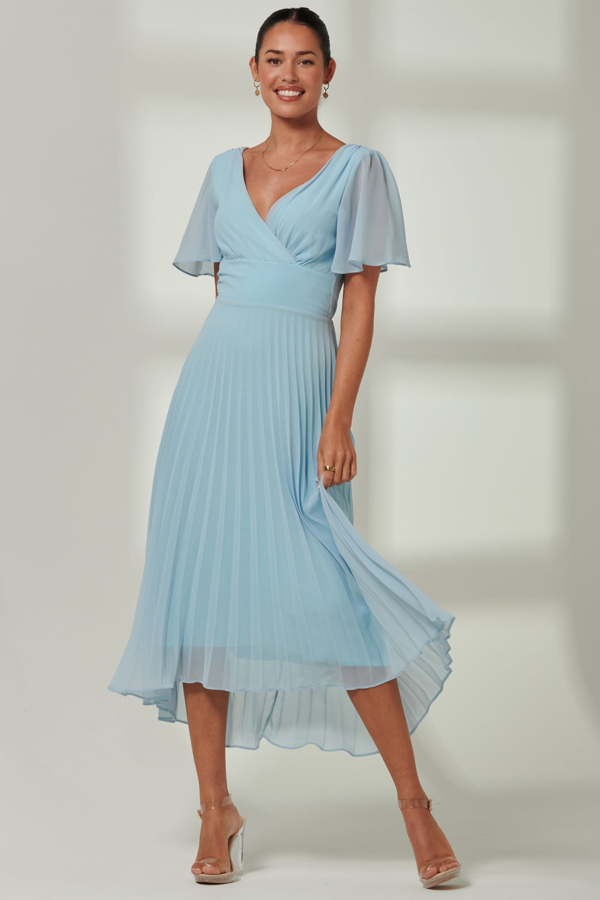 Jolie Moi Blue Elene Pleated High Low Chiffon Maxi Dress - Image 6 of 6