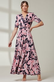 Jolie Moi Pink/Black Floral Print Jersey Maxi Dress - Image 6 of 6