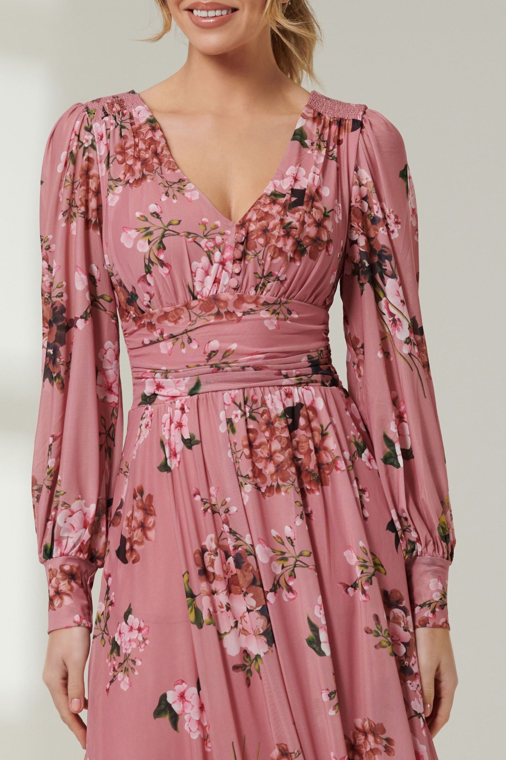 Jolie Moi Pink Long Sleeve Mesh Midi Dress - Image 3 of 6
