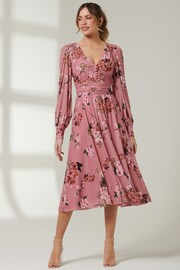 Jolie Moi Pink Long Sleeve Mesh Midi Dress - Image 5 of 6