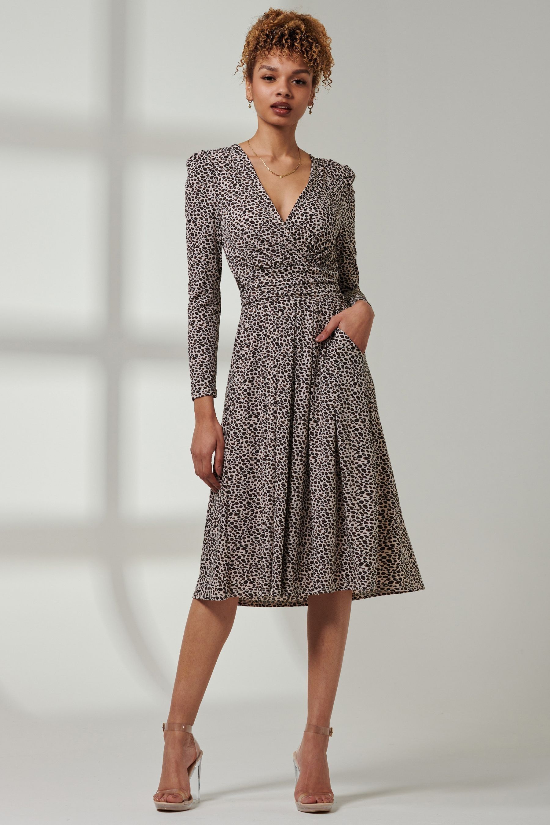 Buy Jolie Moi Animal Print Rafella Long Sleeve Midi Dress from Next Luxembourg