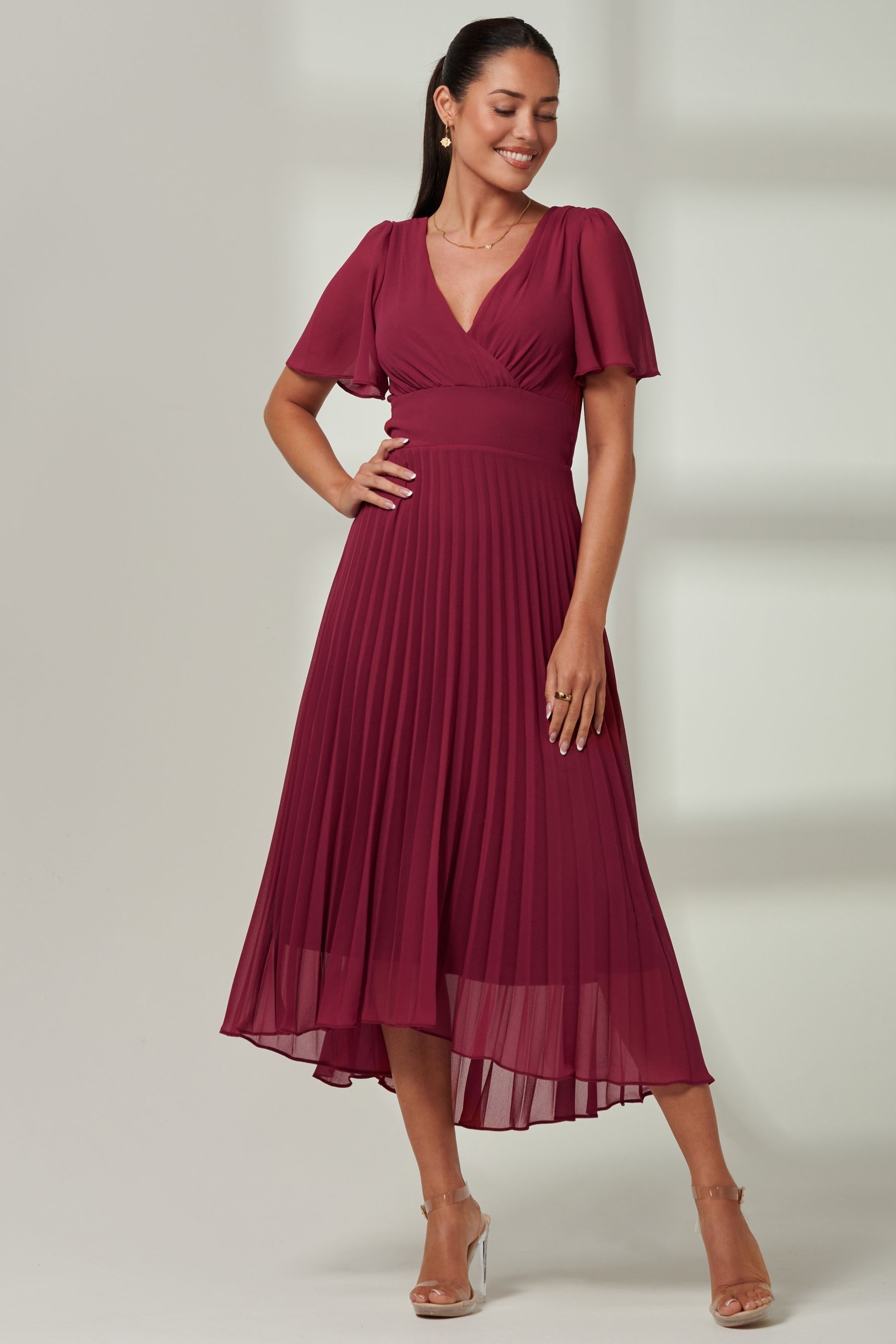 Red strappy back detail chiffon maxi dress outlet