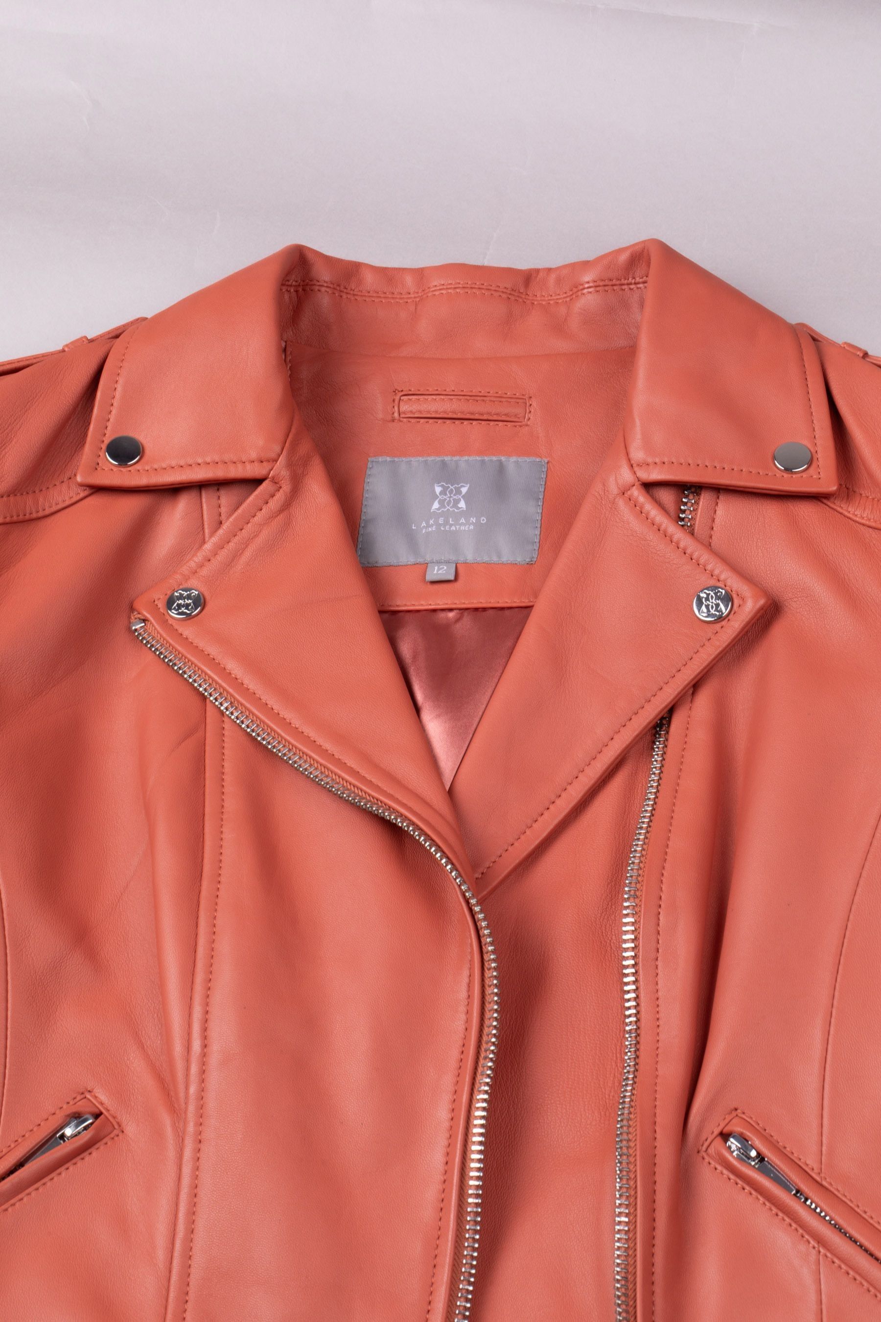 Orange leather biker jacket new arrivals