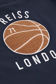 Reiss Washed Navy Kirby Senior Oversized Cotton Basketball Motif T-Shirt - Image 4 of 4