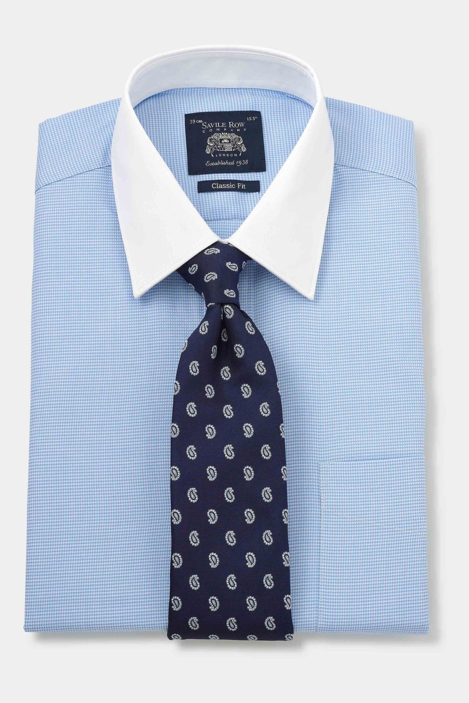 The Savile Row Company Classic Fit Blue Savile Row Blue Puppytooth Double Cuff Shirt - Image 3 of 4