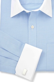 The Savile Row Company Classic Fit Blue Savile Row Blue Puppytooth Double Cuff Shirt - Image 6 of 6