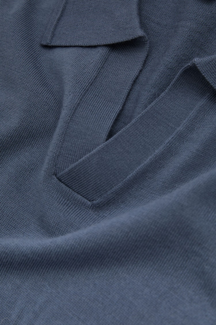 Reiss Airforce Blue Milburn Merino Wool Open Collar Polo Shirt - Image 5 of 5