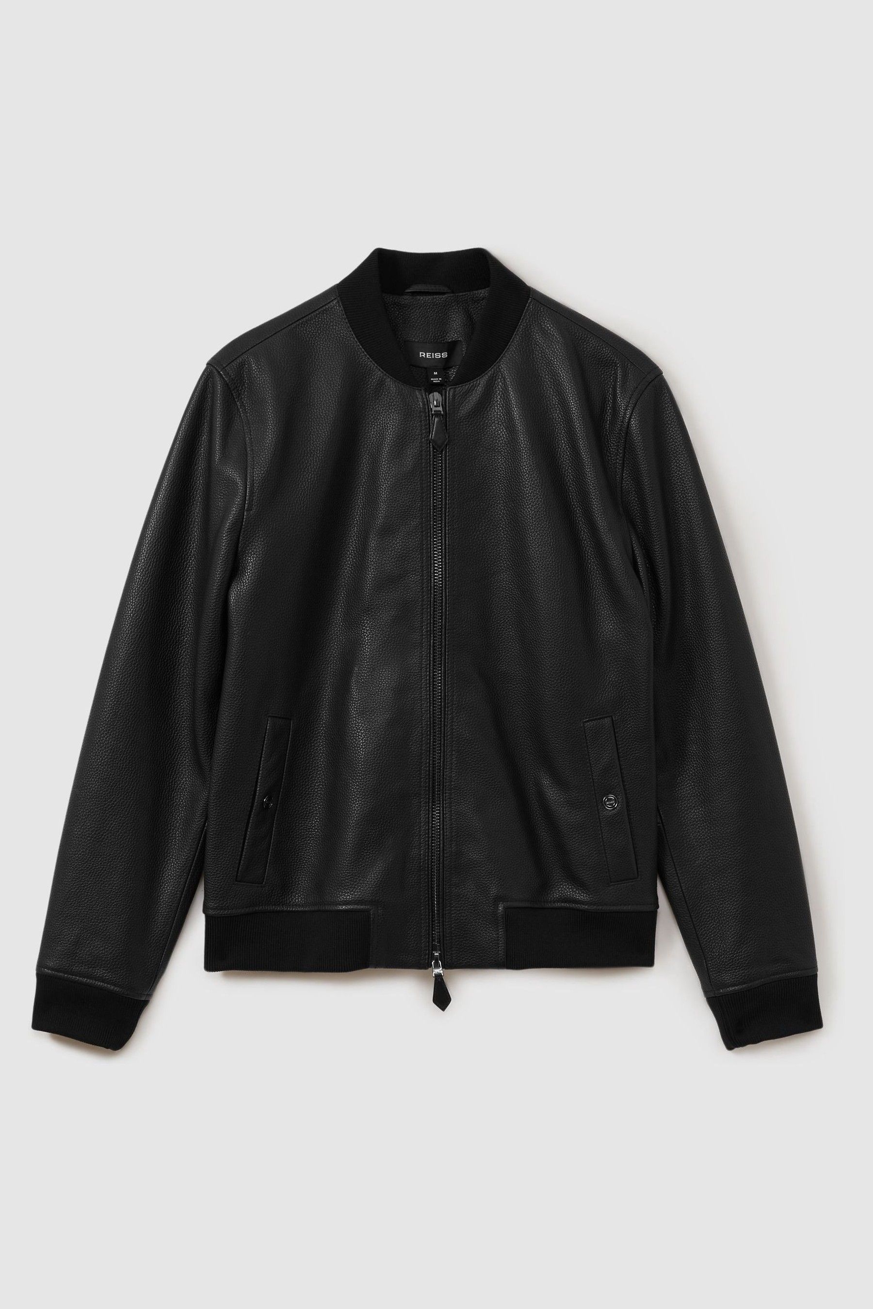Buy Reiss Black Cast Grained Leather Bomber Jacket from Next France