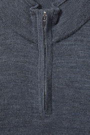 Reiss Dark Airforce Blue Melange Blackhall Junior Merino Wool Half-Zip Funnel Neck Jumper - Image 4 of 4