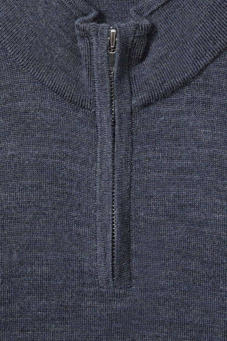 Reiss Dark Airforce Blue Melange Blackhall Junior Merino Wool Half-Zip Funnel Neck Jumper - Image 4 of 4