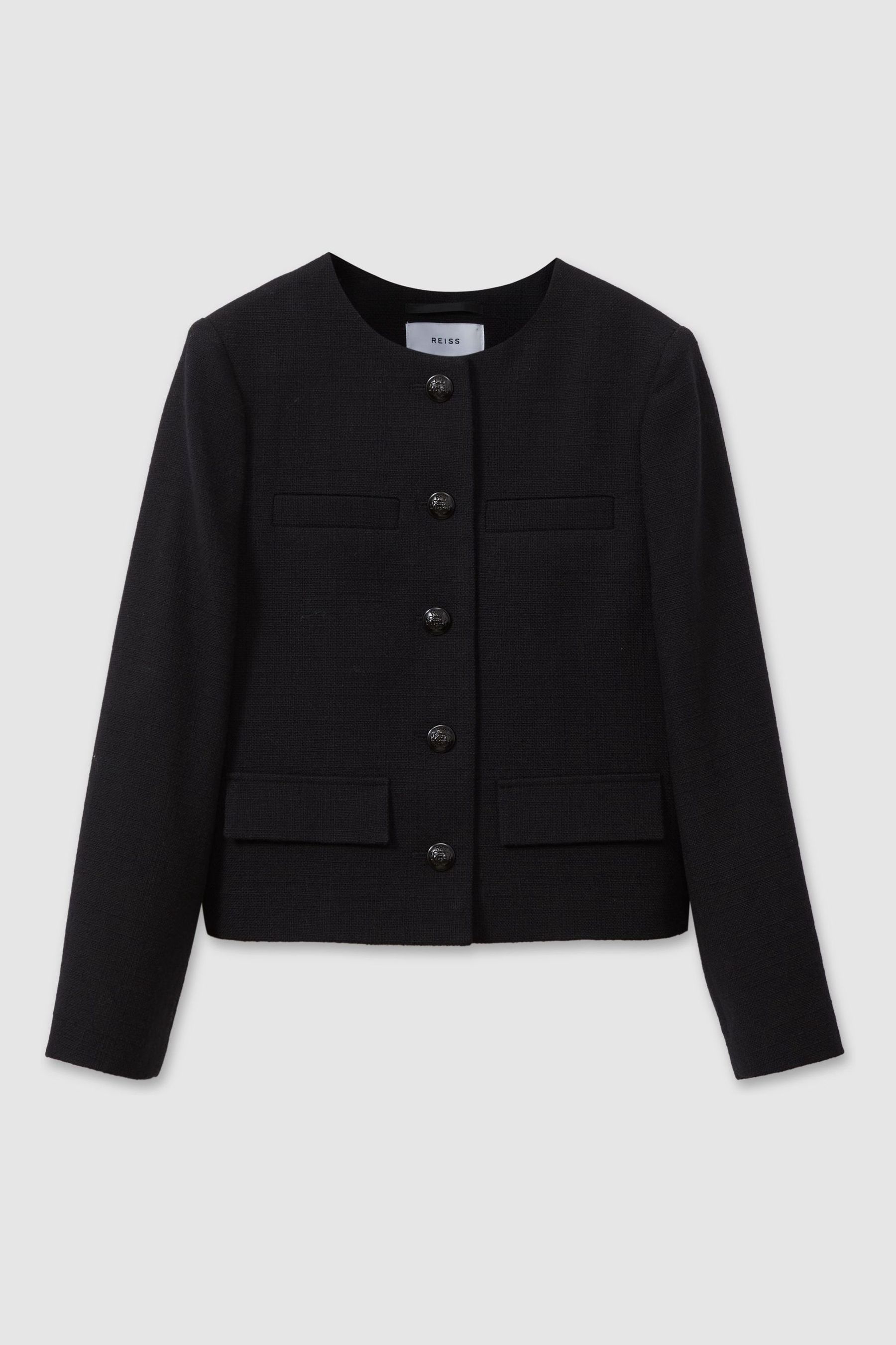 Buy Reiss Black Nola Cropped Wool Single Breasted Jacket from Next Australia