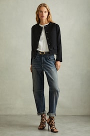 Reiss Black Nola Cropped Wool Single Breasted Jacket - Image 3 of 6