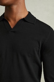 Reiss Black Milburn Merino Wool Open Collar Polo Shirt - Image 4 of 6