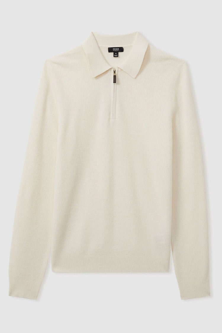 Reiss Off White Regis Wool Half-Zip Polo Shirt - Image 2 of 5