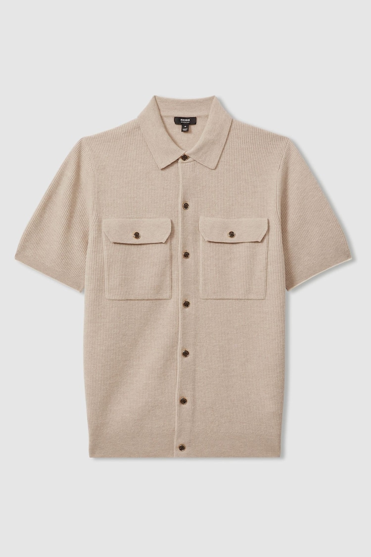 Reiss Oatmeal Parsons Wool Ribbed Button-Through Top - Image 2 of 5