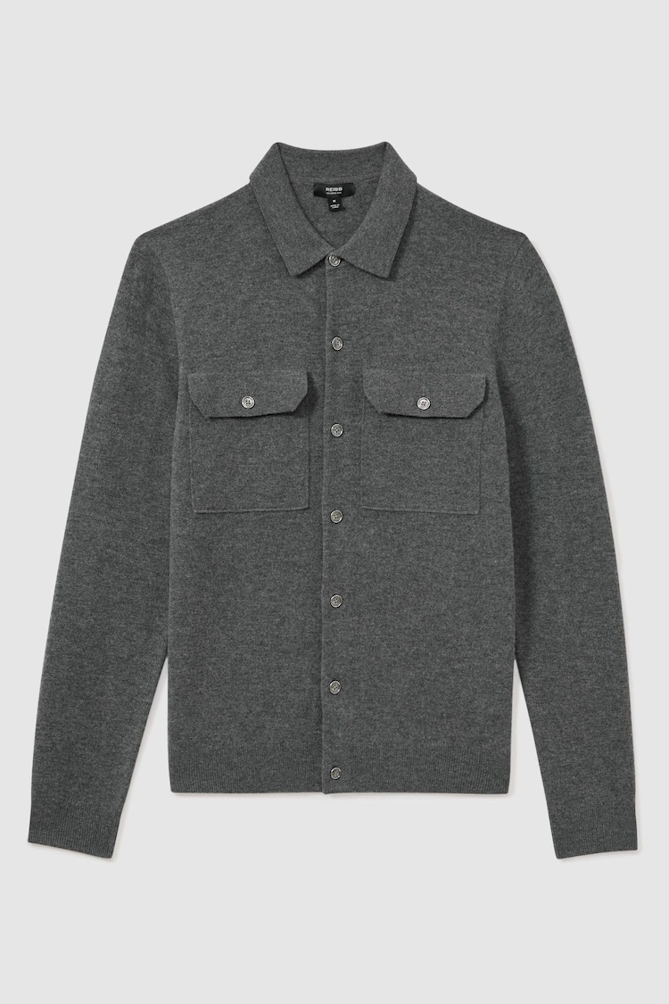 Reiss Grey Melange Pisa Merino Wool Button-Front Cardigan - Image 2 of 5