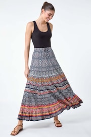 Roman Black Aztec Crinkle Cotton Tiered Maxi Skirt - Image 2 of 5