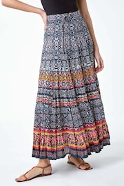 Roman Black Aztec Crinkle Cotton Tiered Maxi Skirt - Image 4 of 5