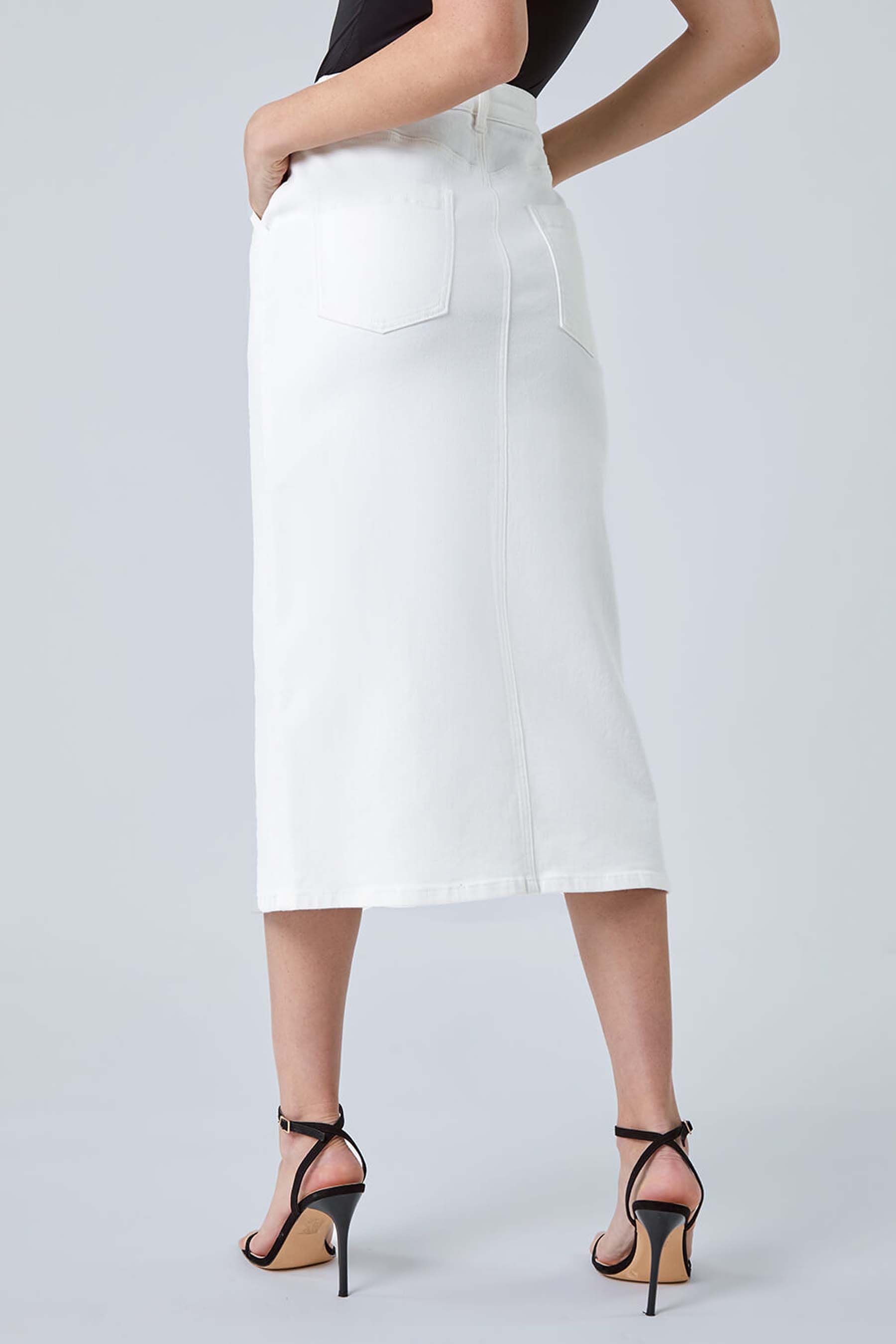 Buy Roman White Cotton Blend Denim Stretch Midi Skirt from the Next UK online shop