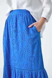 Roman Blue 100% Cotton Broderie Pocket Midi Skirt - Image 5 of 5