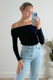 Style Cheat Blue Tatiana Off Shoulder Long Sleeve Top - Image 2 of 4