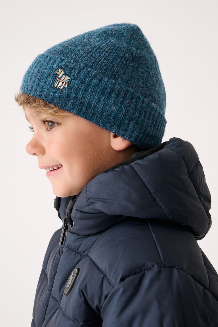 Paul Smith Junior Boys Blue Zebra Logo Beanie And Gloves Set - Image 6 of 6