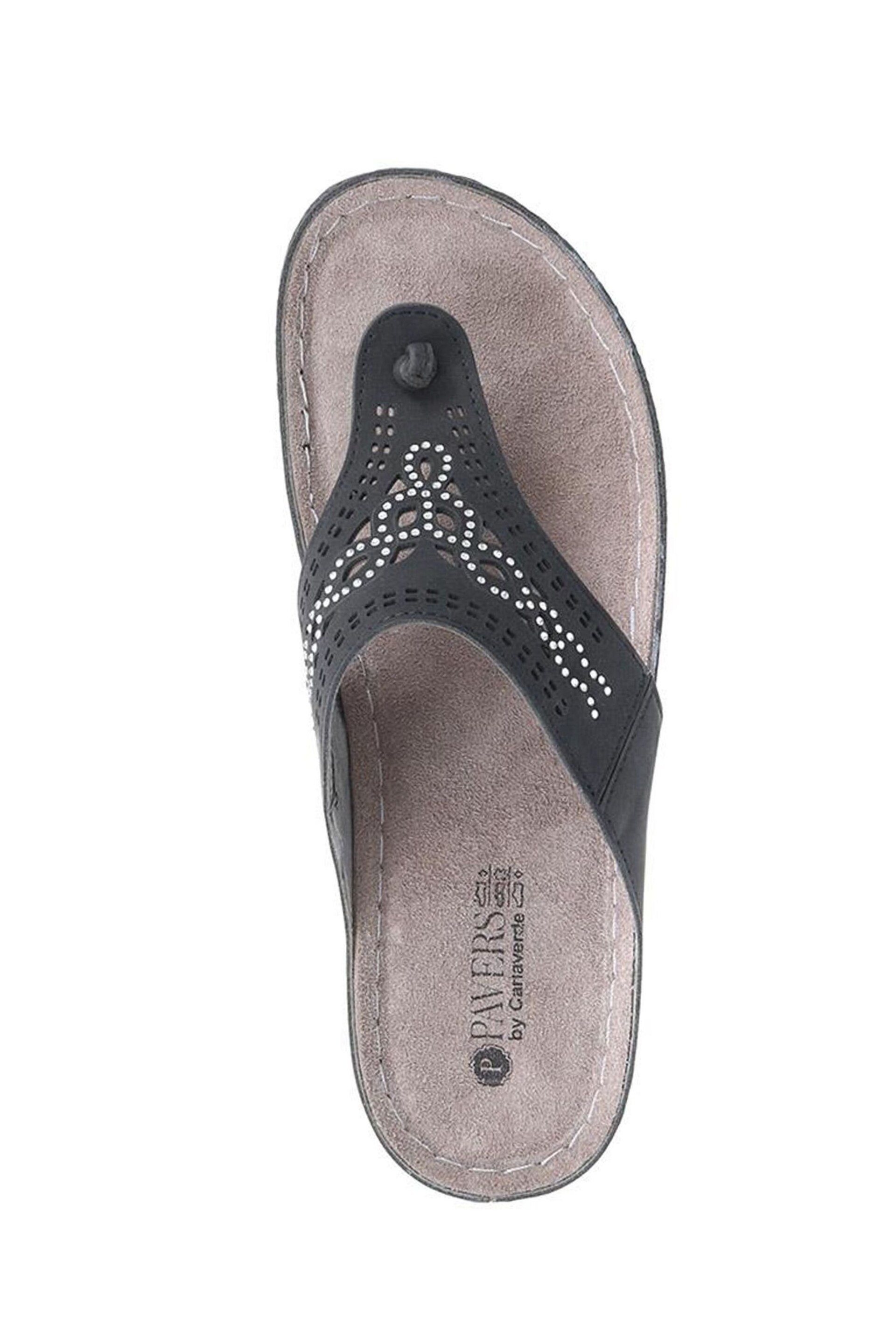Pavers Embellished Toe Post Black Sandals - Image 4 of 5