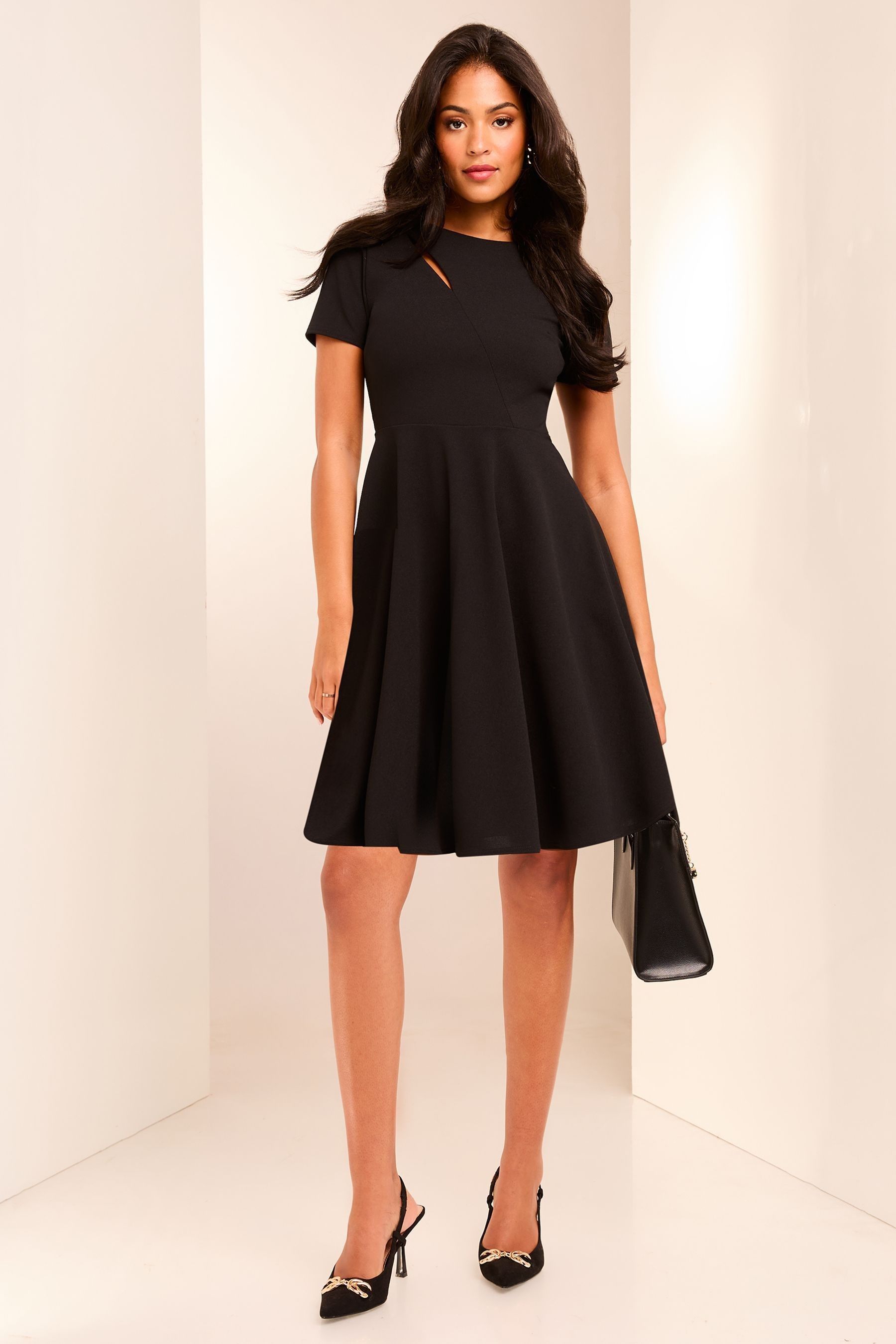 Buy Lipsy Black Short Sleeve Splice Cut Out Skater Mini Dress from Next France