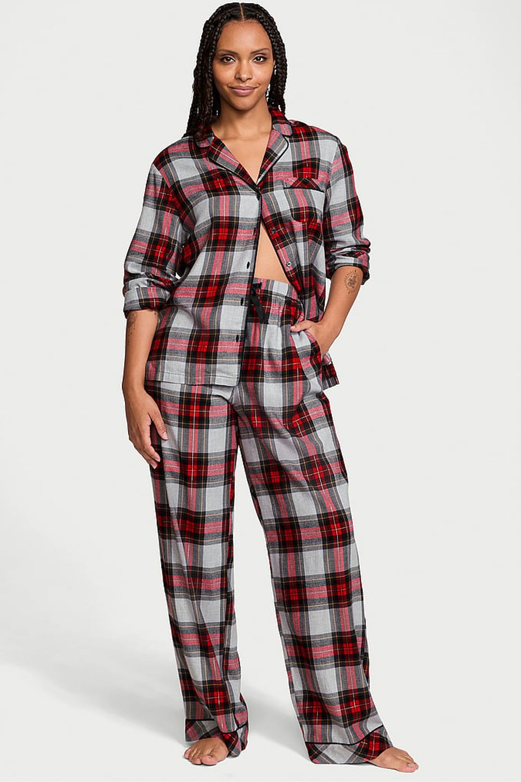 Buy Victoria s Secret Red Grey Tartan Flannel Long Pyjama Set from the Next UK online shop